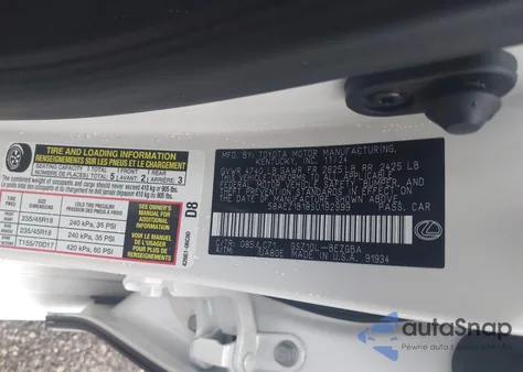 2025 Lexus Es 350 Luxury z USA, uszkodzony, nr VIN 58AEZ1B18SU192999